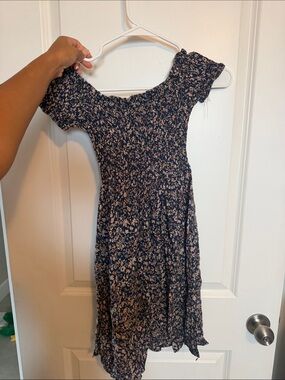 Floral Off-Shoulder Navy Blue Summer Dress
